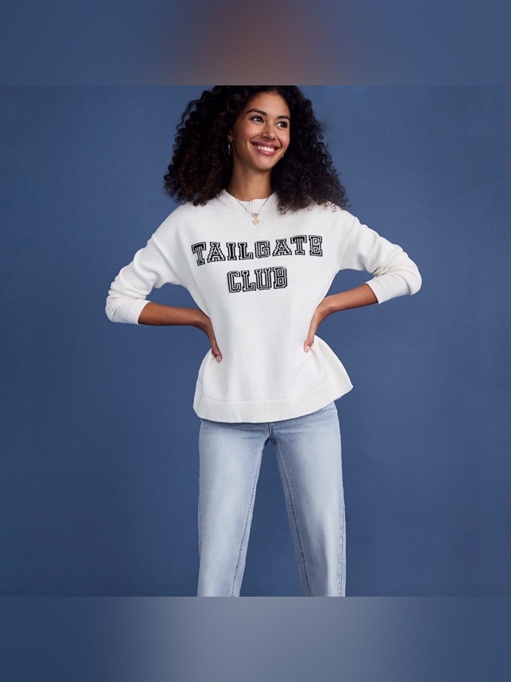 Francesca’s Tailgate Club White Knit Collegiate Style Sweater NWT, Women's Small